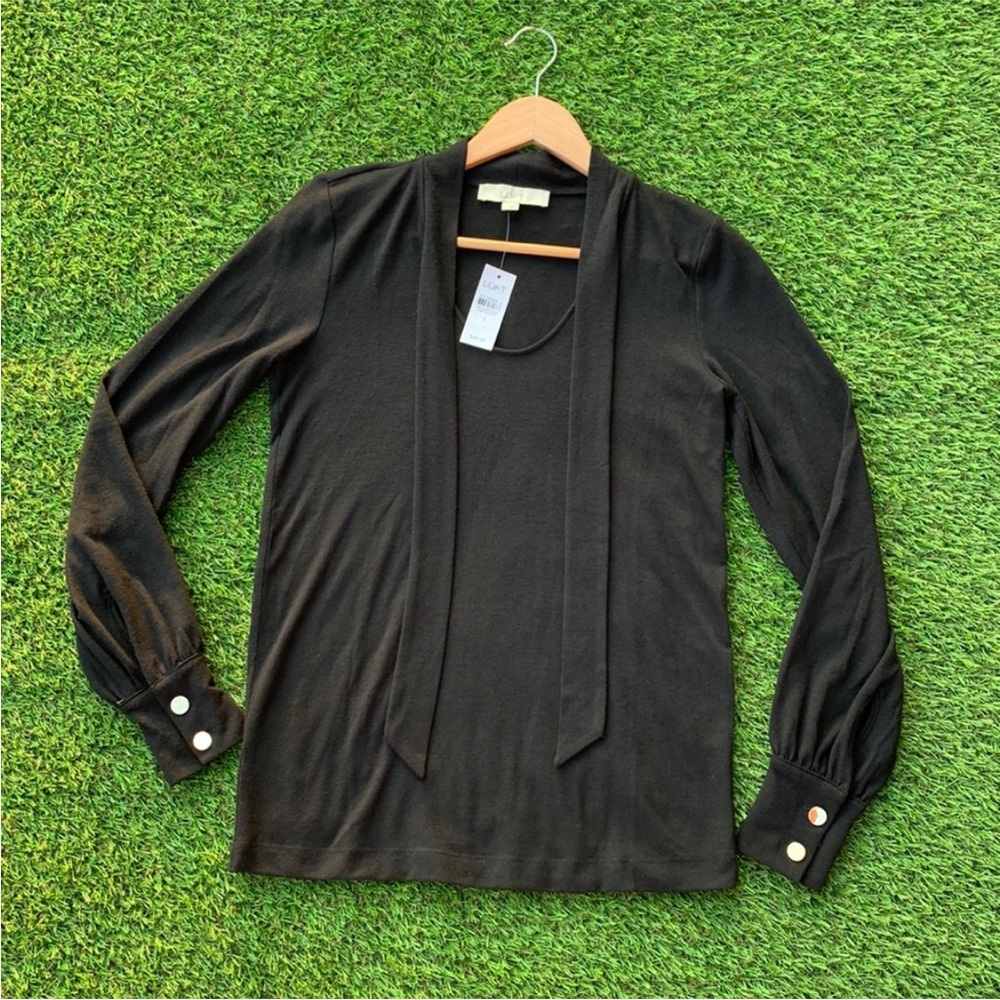 LOFT Black Long Sleeve Top with ties